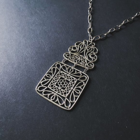 Vintage Silver Openwork Filigree Chain Necklace - Picture 2 of 8